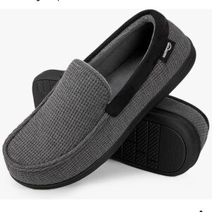 NWT home top men’s comfort memory foam moccasin slippers breathable cotton knit